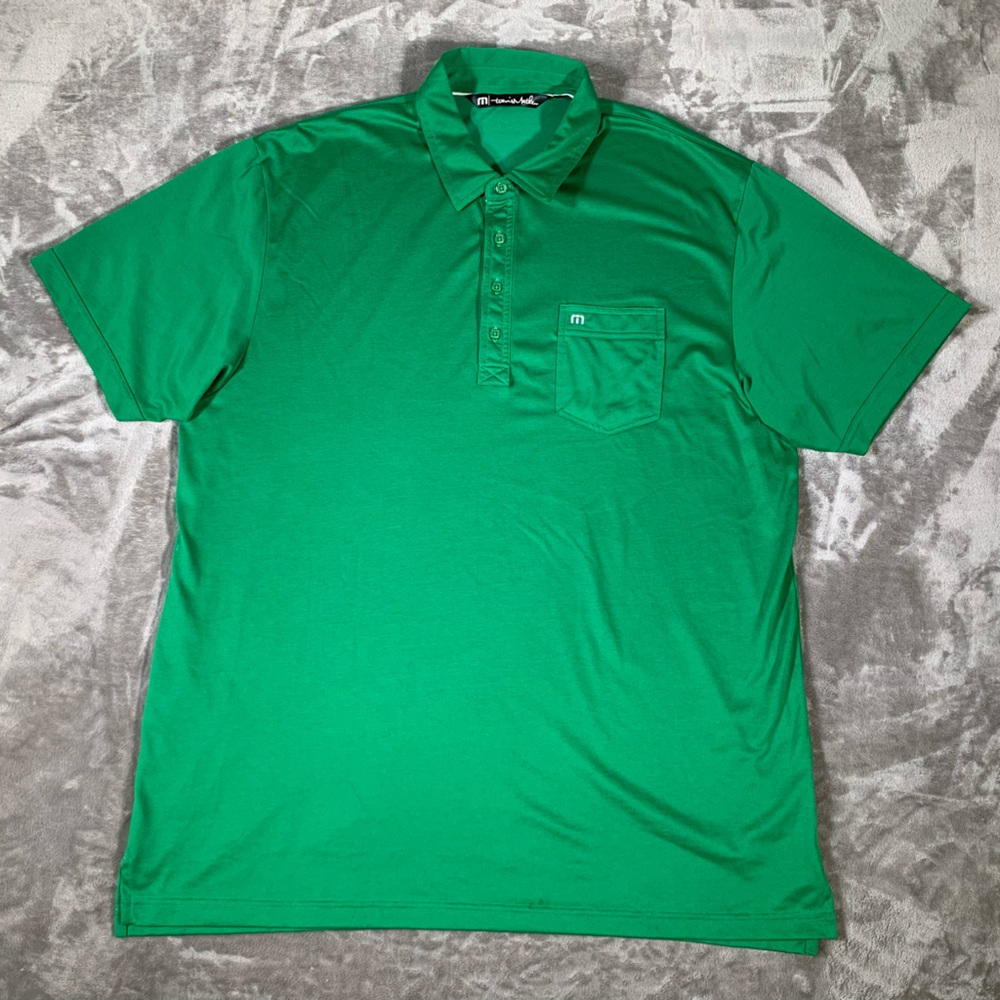 Travis Mathew Polo Shirt Mens XXL Green Golf Pocket‎ Pima Cotton Performance